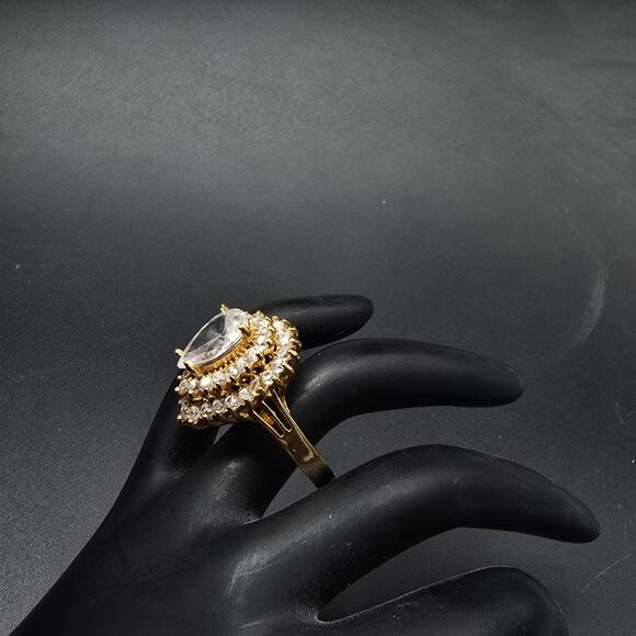 Pear Cut CZ Ring 14K Gold Plated Size 10.75 Lind 14K HGE Layered - Picture 12 of 14